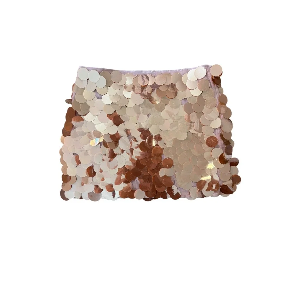 J.Crew Collection Rose Gold Paillette Sequin Mini Skirt CA746 Pink Womens 10 NWT